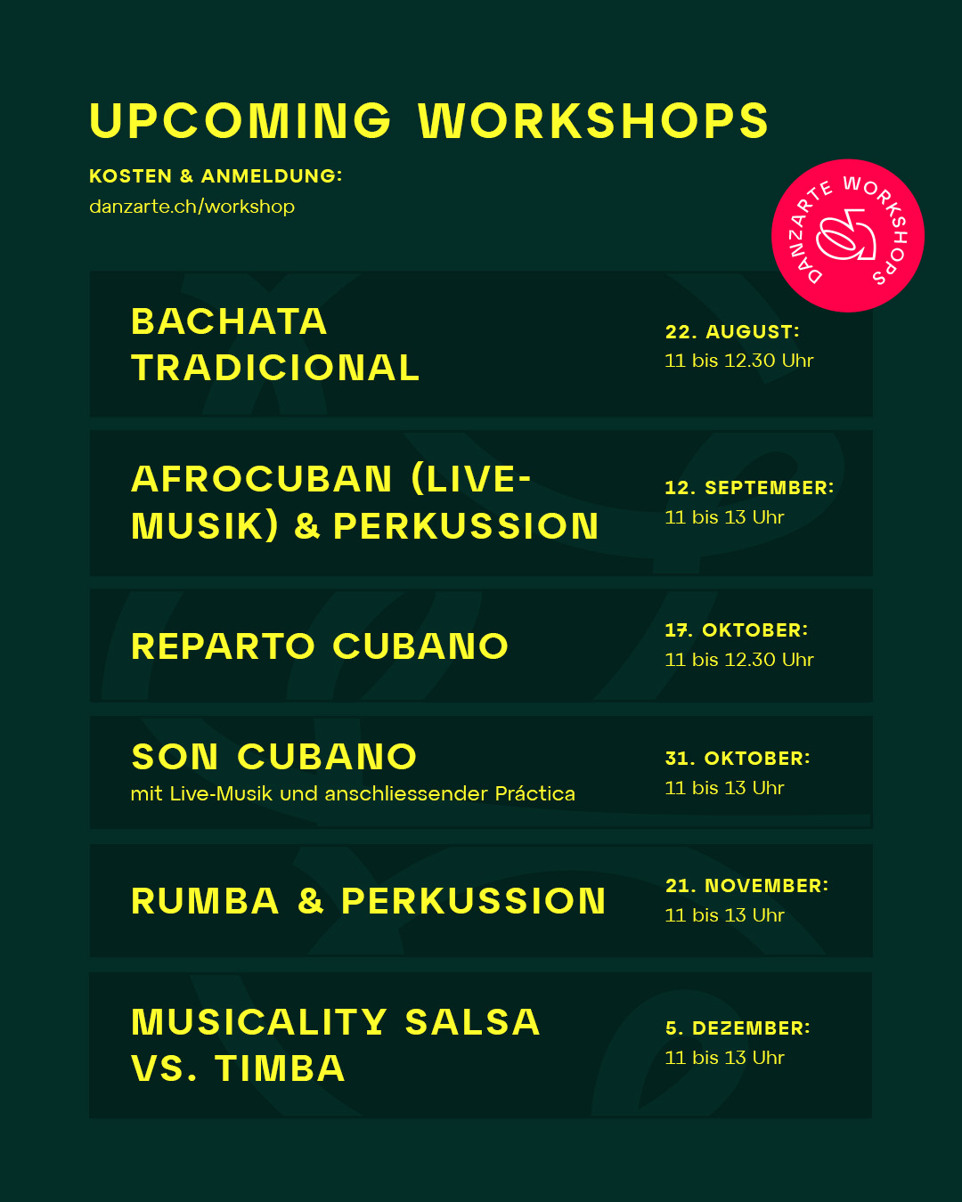 Upcoming Workshops August-Dezember 2026